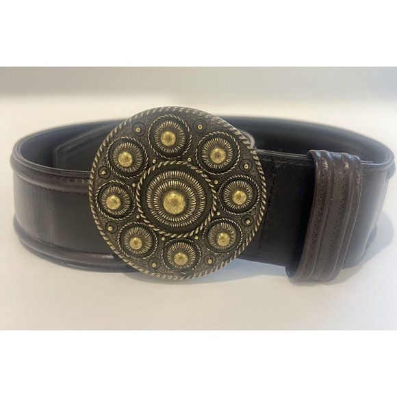 Per Se Brown Leather Belt Brass Buckle 516395 "XS" Vintage 90's - Picture 13 of 14